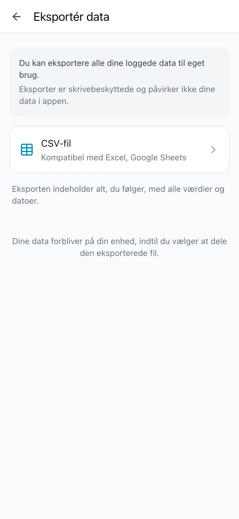 Eksportér data i Loggr med muligheden CSV-fil