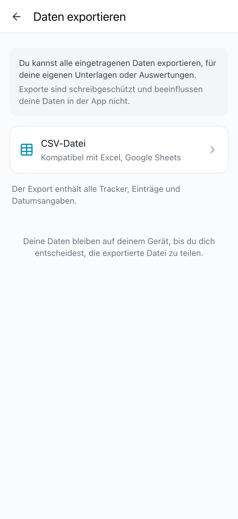 Daten exportieren in Loggr mit der Option CSV-Datei