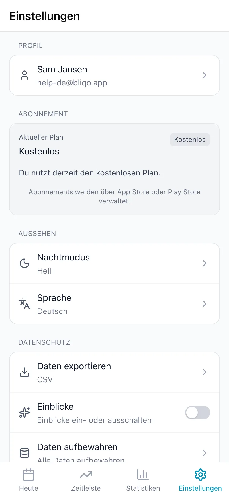 Einstellungen in Loggr mit der Karte Abonnement und dem aktuellen Plan