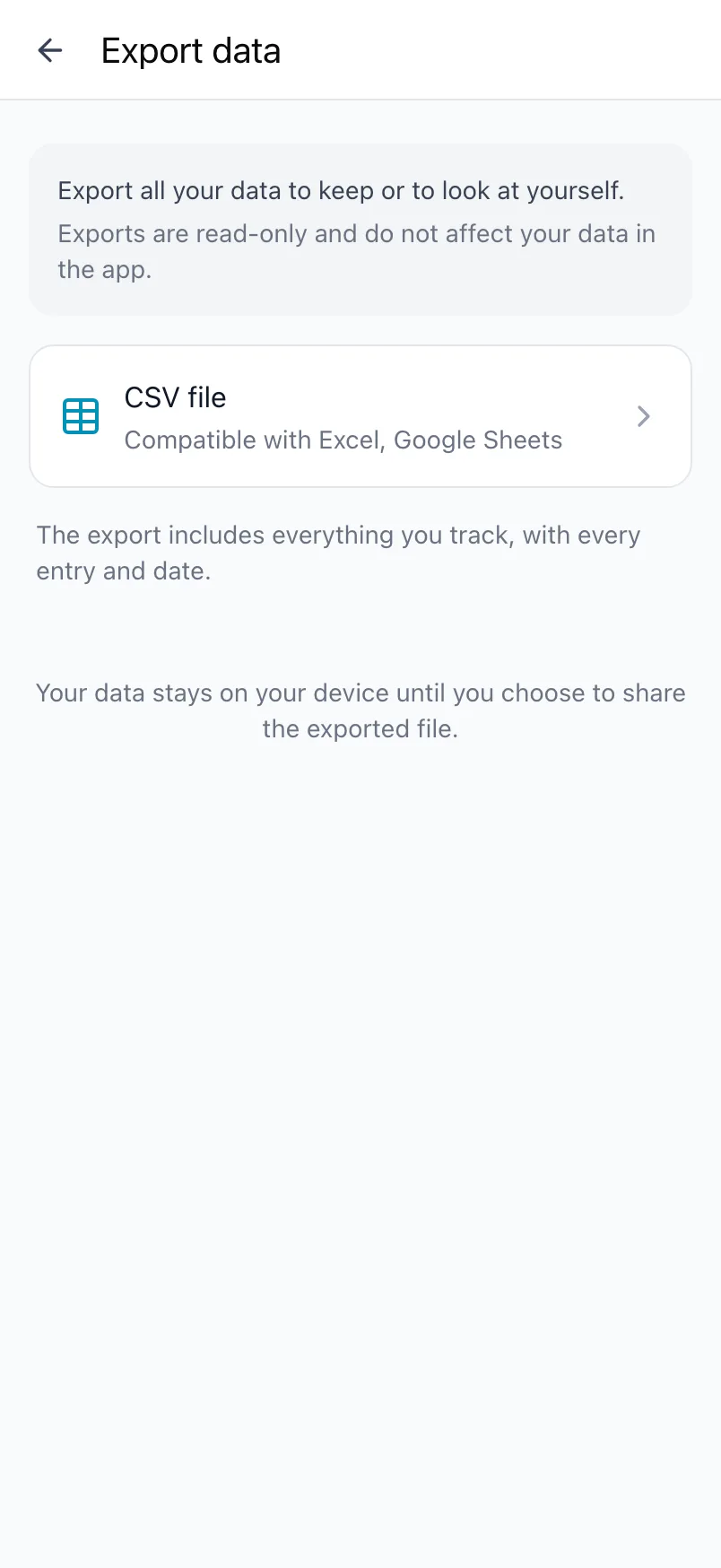 Export data in Loggr with the CSV file option