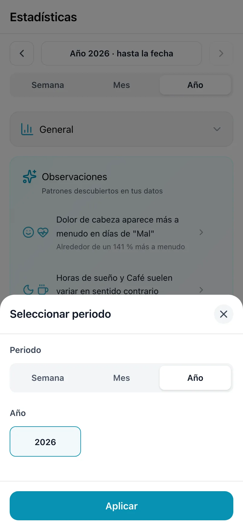 Seleccionar periodo, con el periodo y el año