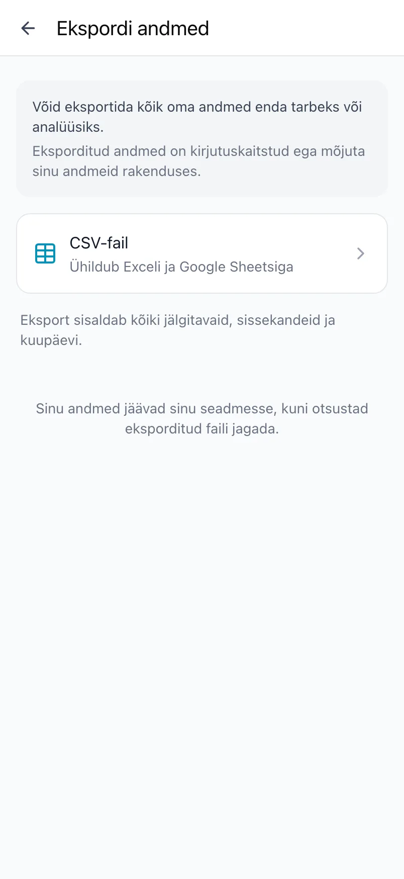 Loggri vaade Ekspordi andmed valikuga CSV-fail