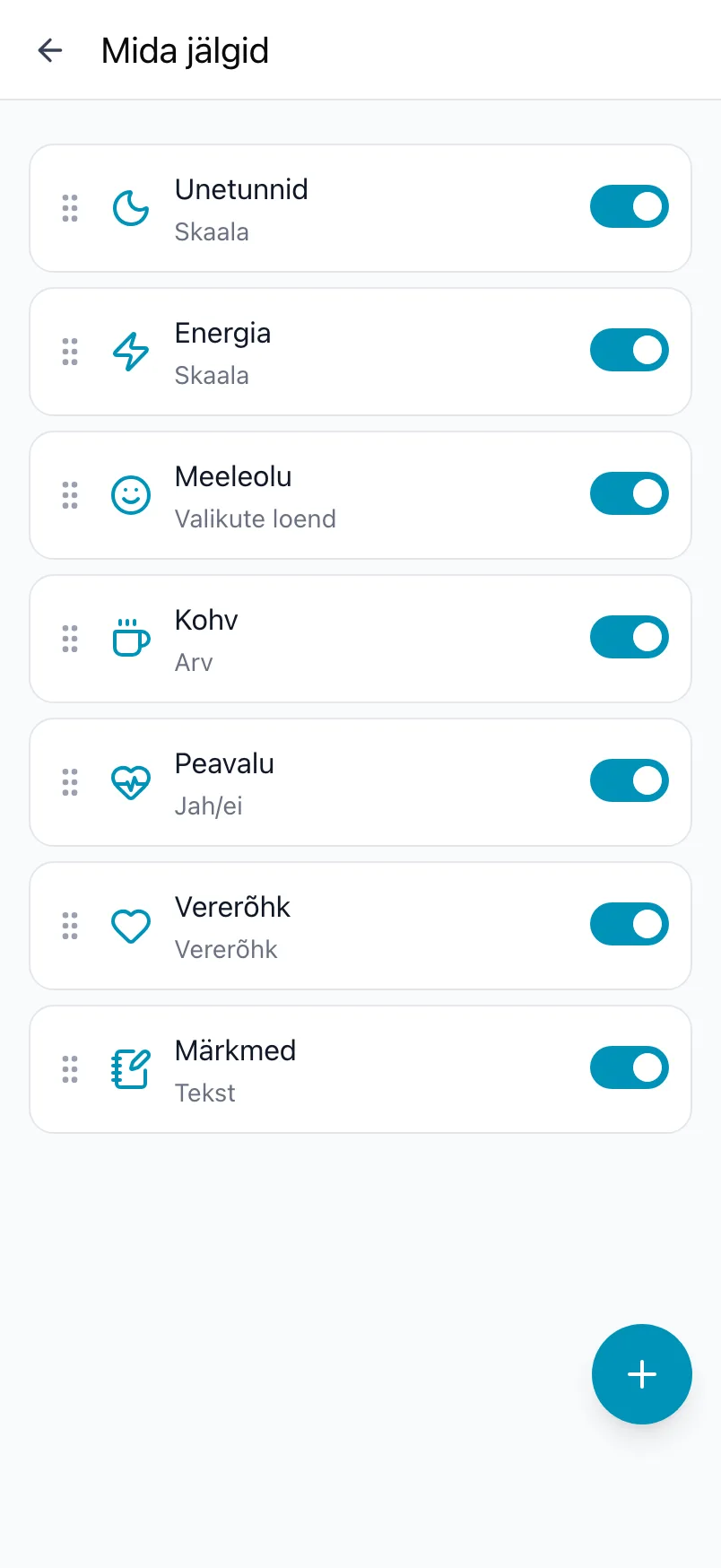 Loggri vaade Mida jälgid seitsme jälgitava, nende lülitite ja nupuga +
