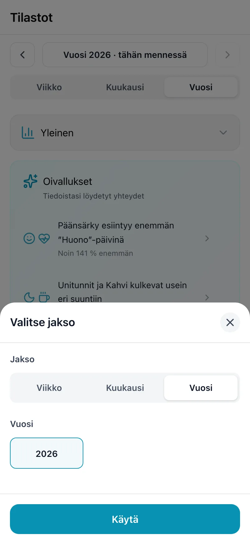 Jakson valinta, jossa on jakso ja vuosi