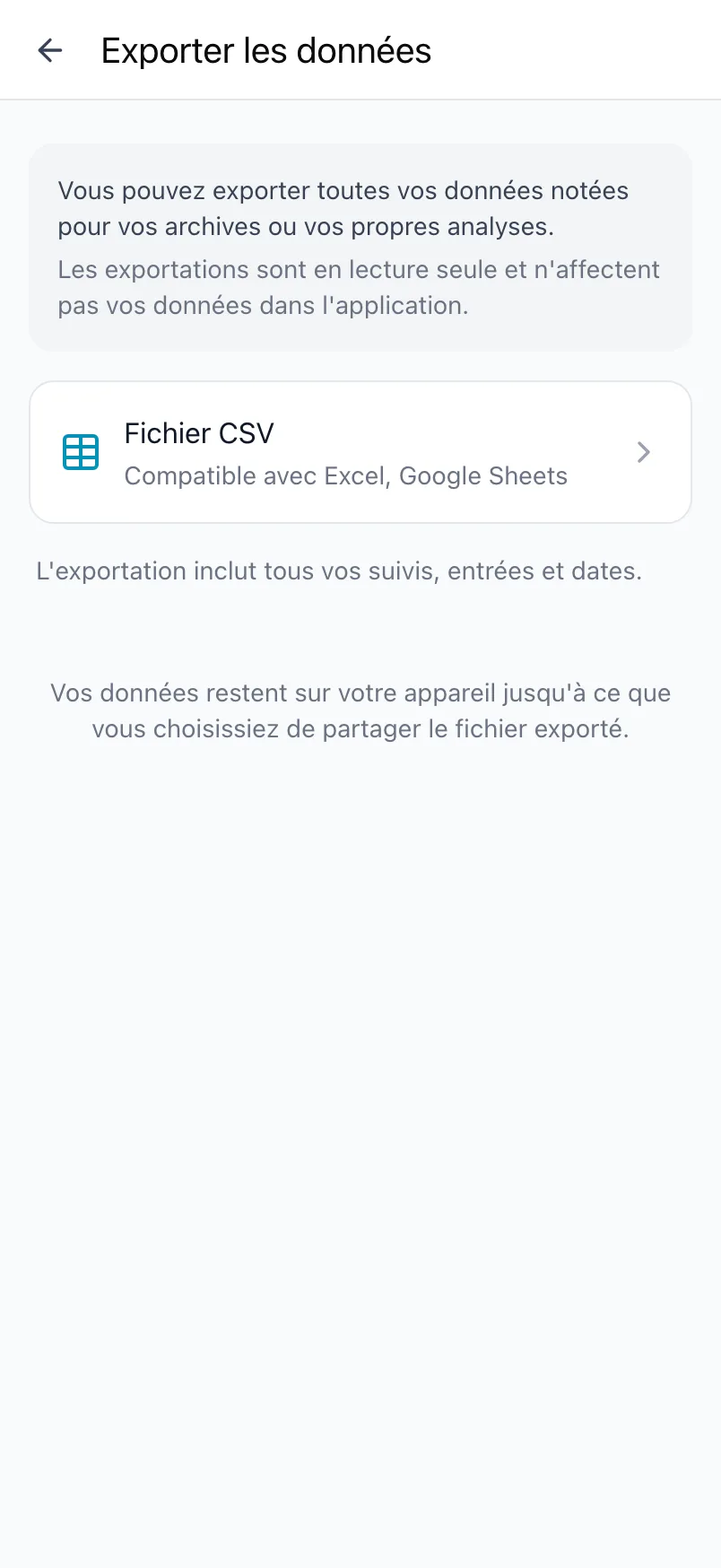 Exporter les données dans Loggr avec l'option Fichier CSV