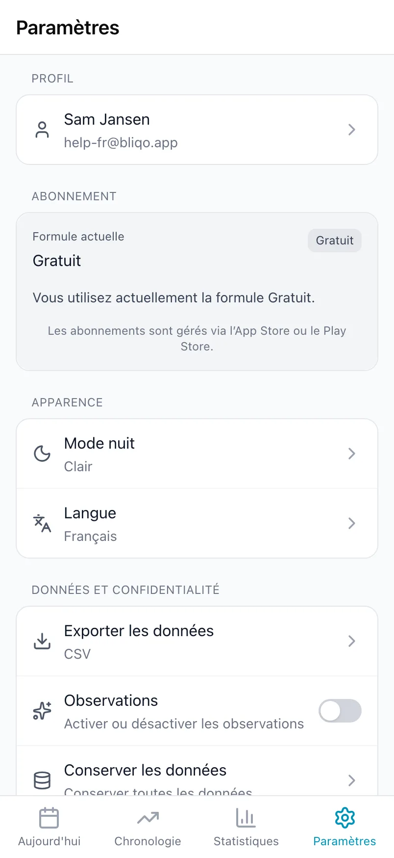 Les Paramètres de Loggr avec la carte Abonnement et la formule actuelle