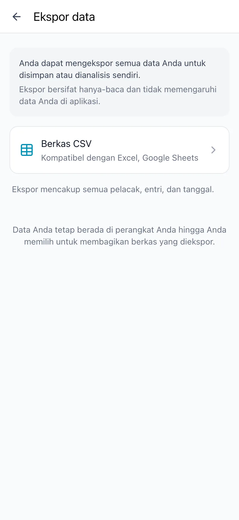 Ekspor data di Loggr dengan opsi Berkas CSV