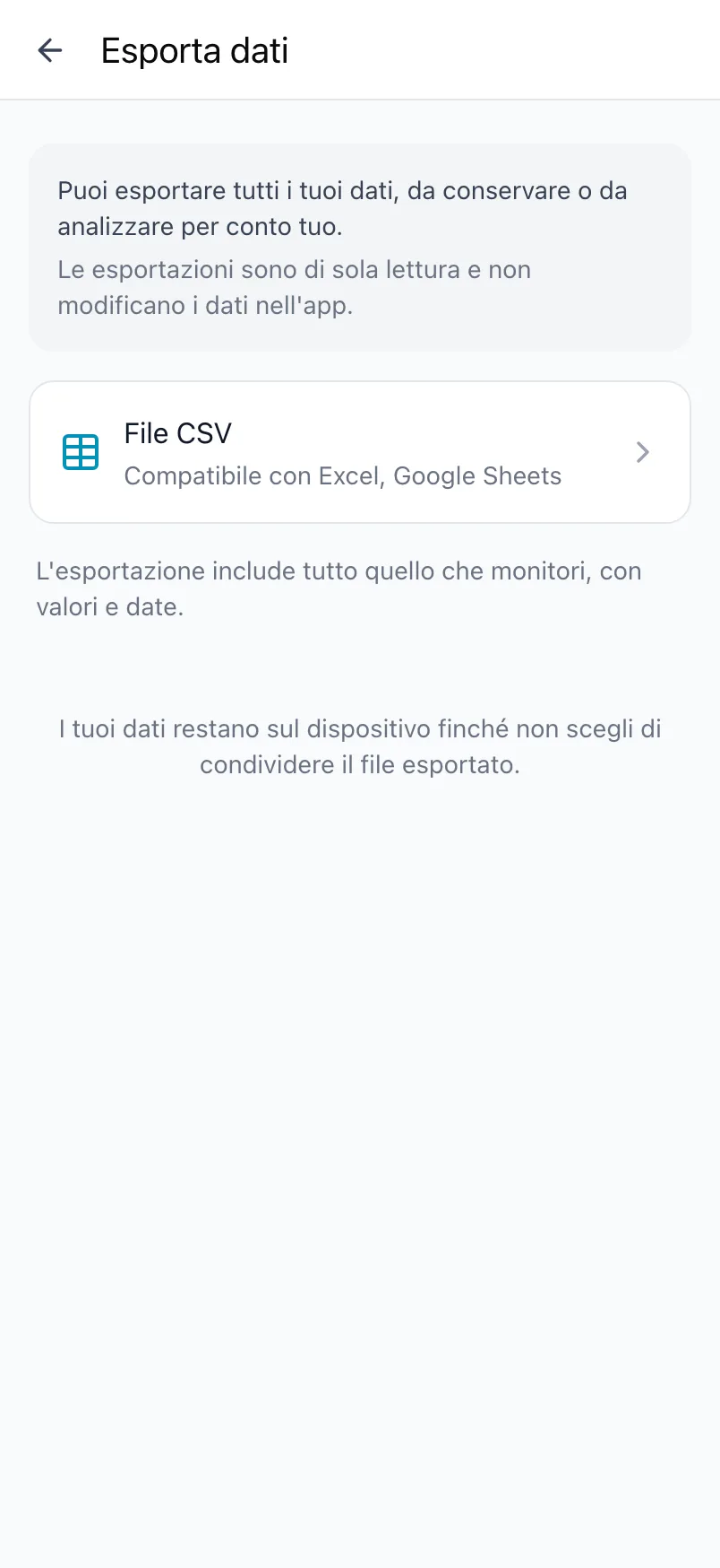 Esporta dati in Loggr con l'opzione File CSV