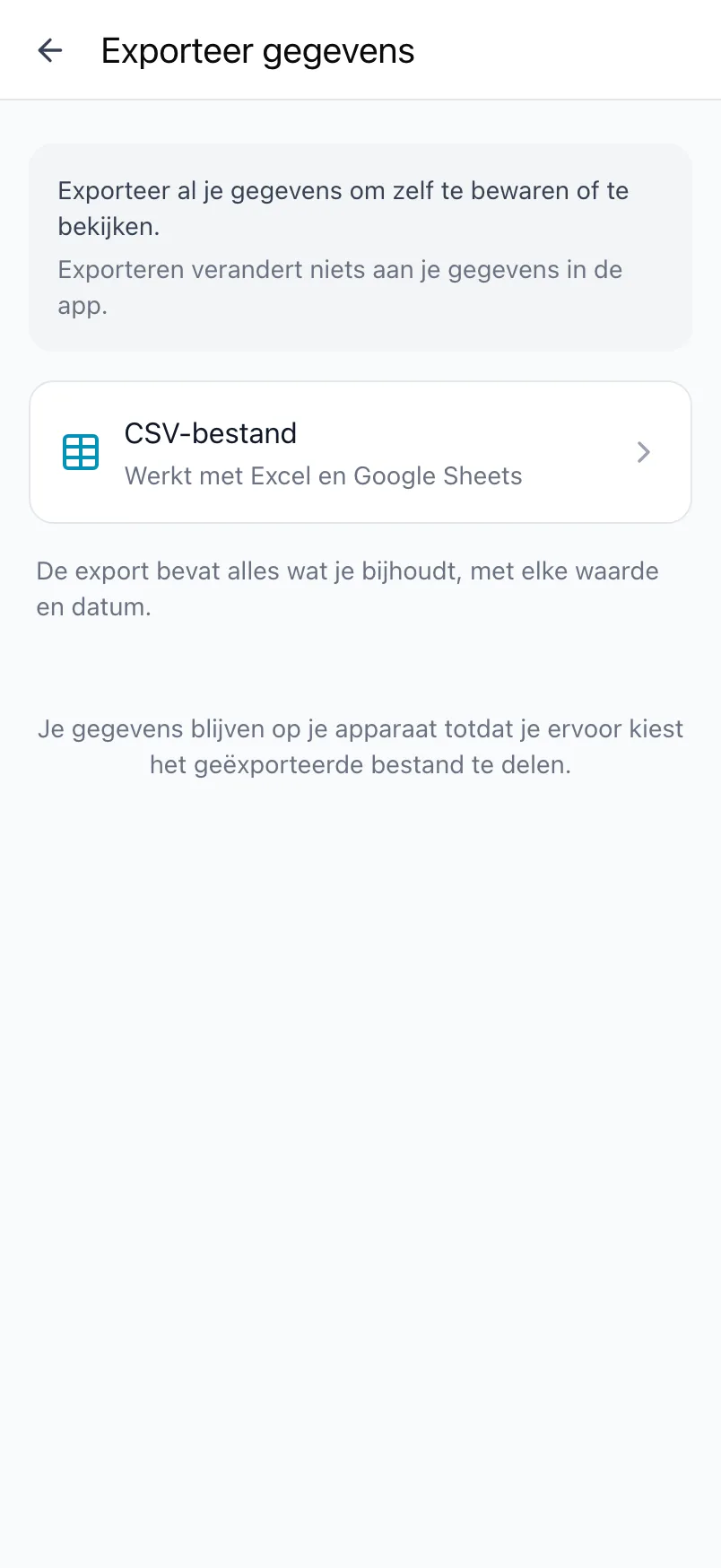 Exporteer gegevens in Loggr met de optie CSV-bestand