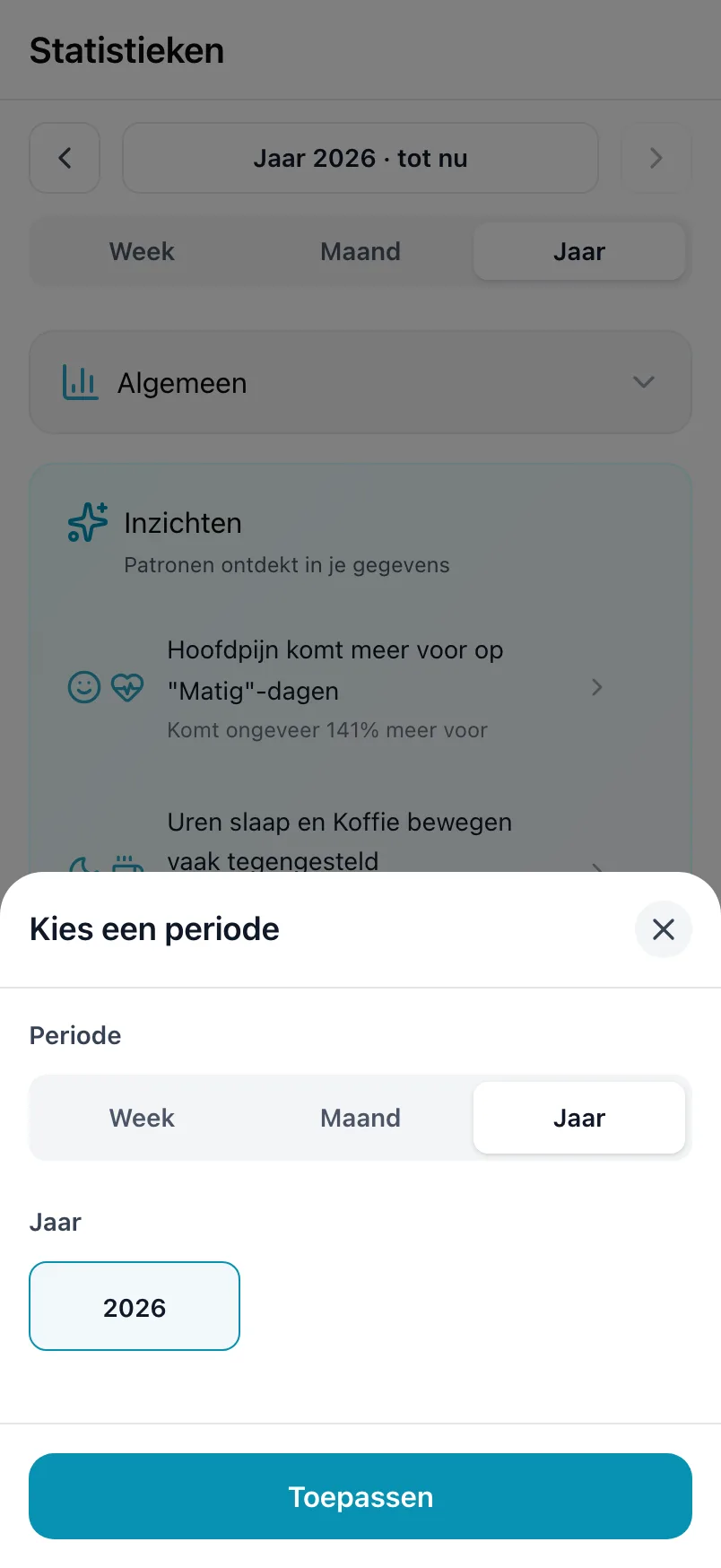 Kies een periode, met de periode en het jaar