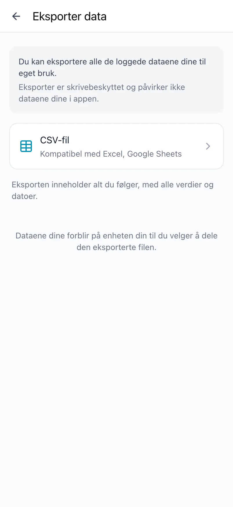 Eksporter data i Loggr med valget CSV-fil