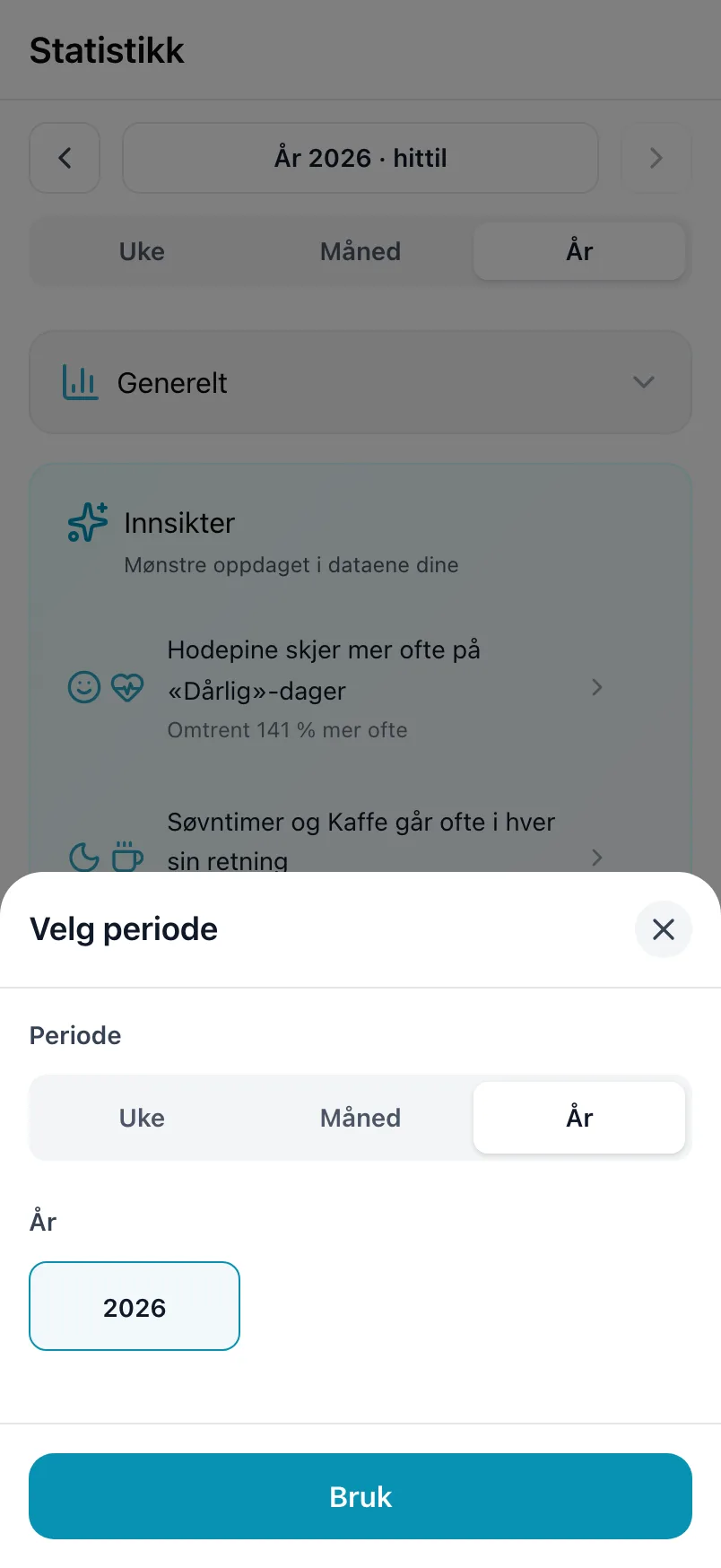Velg periode, med perioden og året