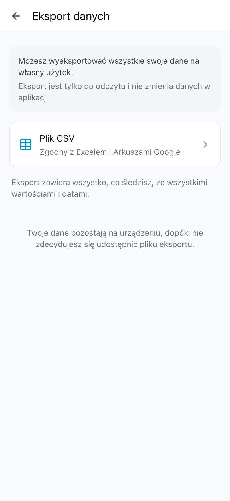 Eksport danych w Loggr z opcją Plik CSV