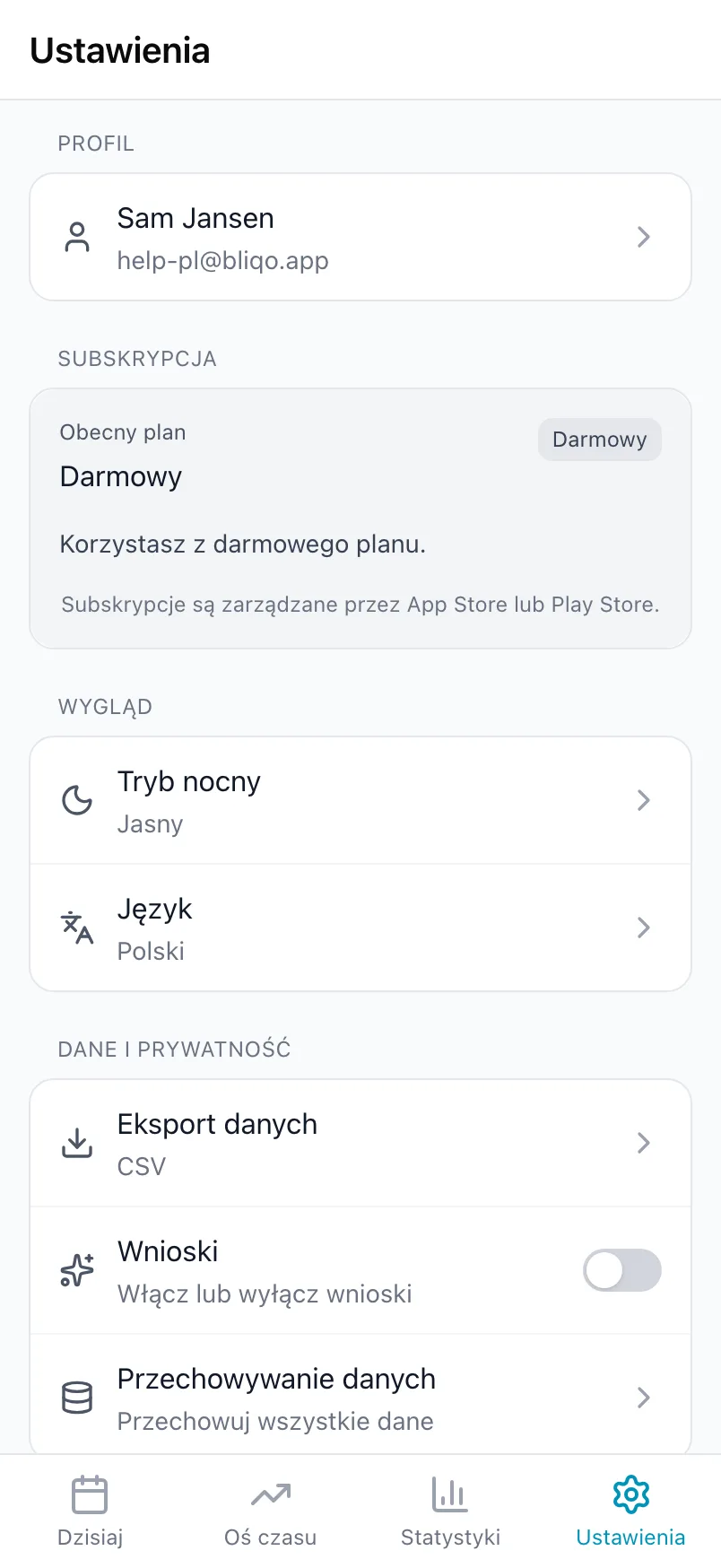 Ustawienia w Loggr z kartą Subskrypcja pokazującą obecny plan