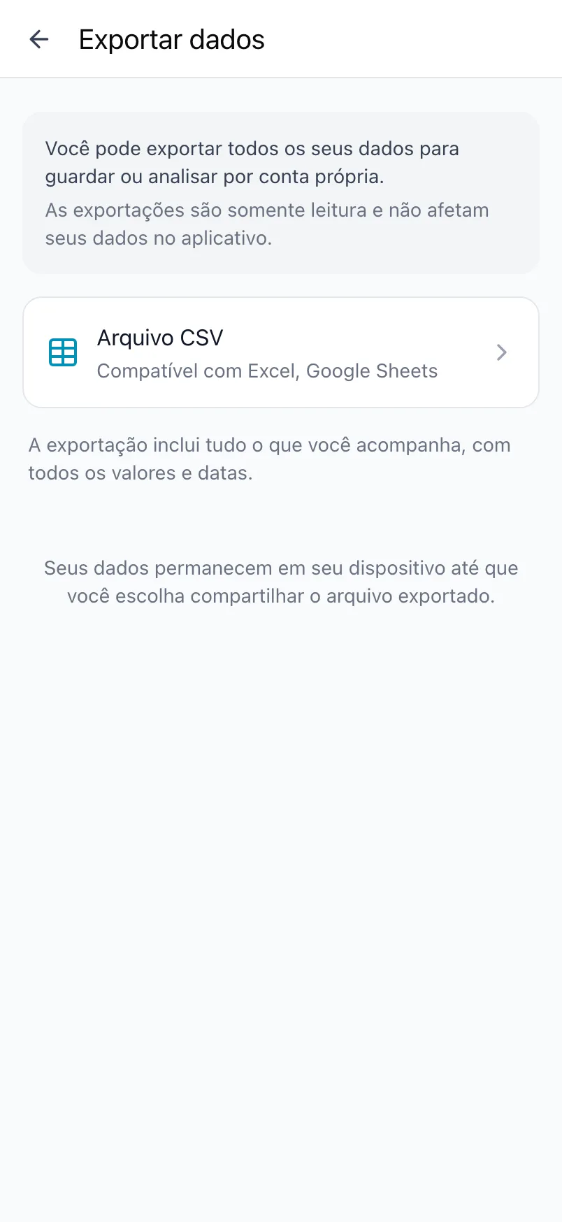 Exportar dados no Loggr com a opção Arquivo CSV