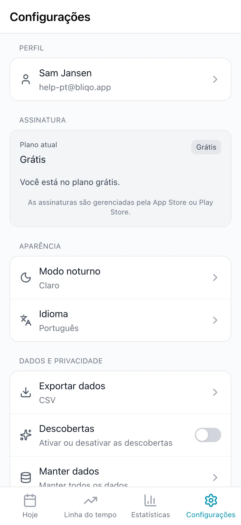 Configurações no Loggr com o cartão Assinatura mostrando o plano atual