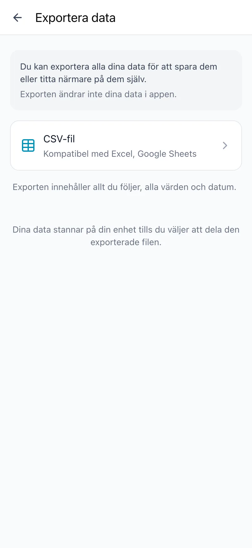 Exportera data i Loggr med alternativet CSV-fil