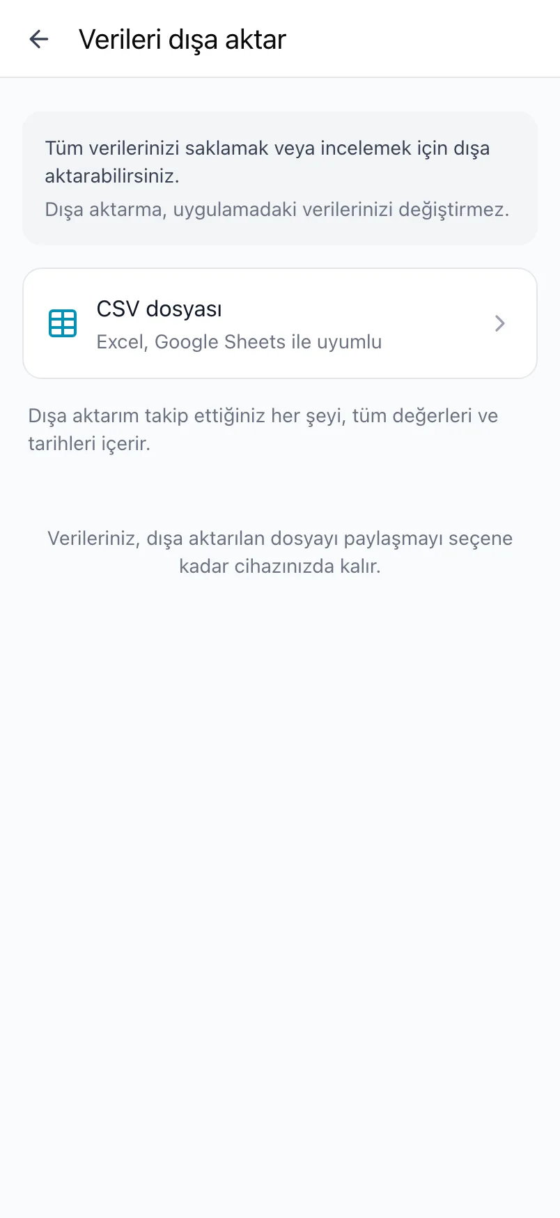 Loggr'da CSV dosyası seçeneğiyle Verileri dışa aktar