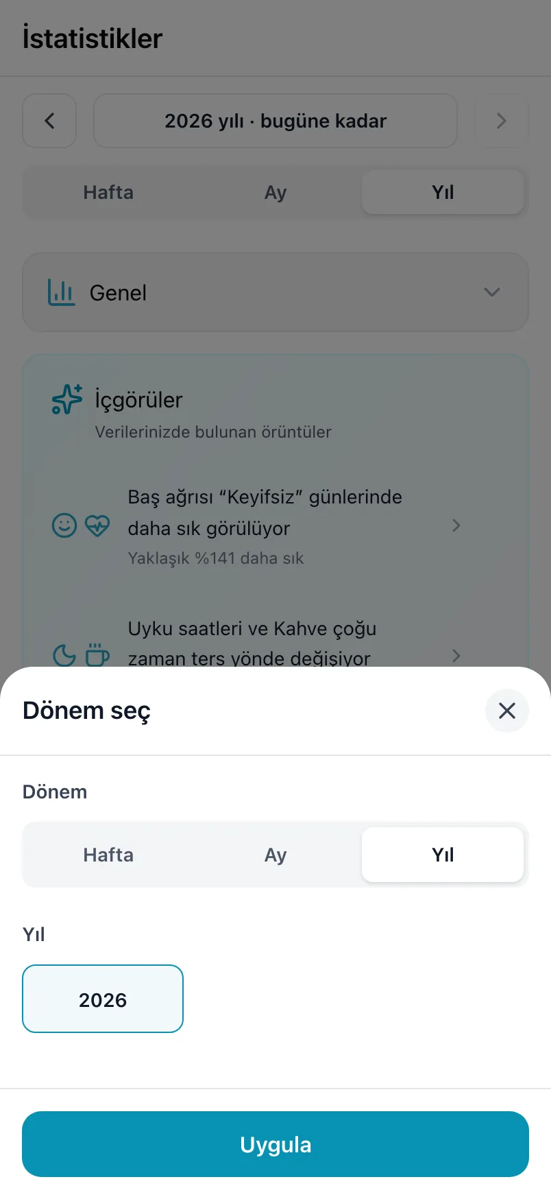 Dönem ve yılla birlikte dönem seçimi