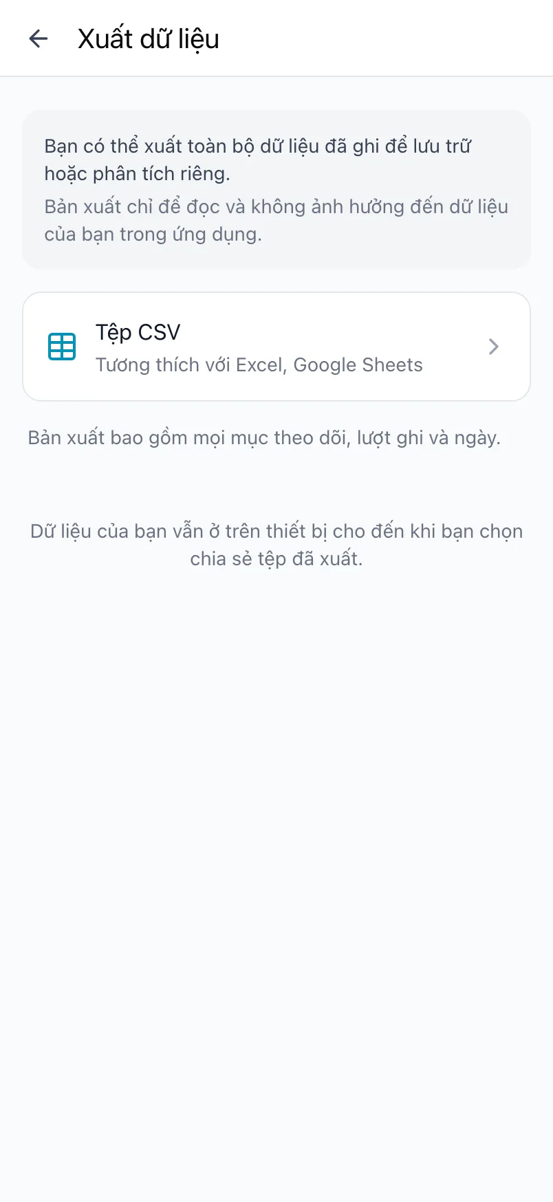 Xuất dữ liệu trong Loggr với tùy chọn Tệp CSV