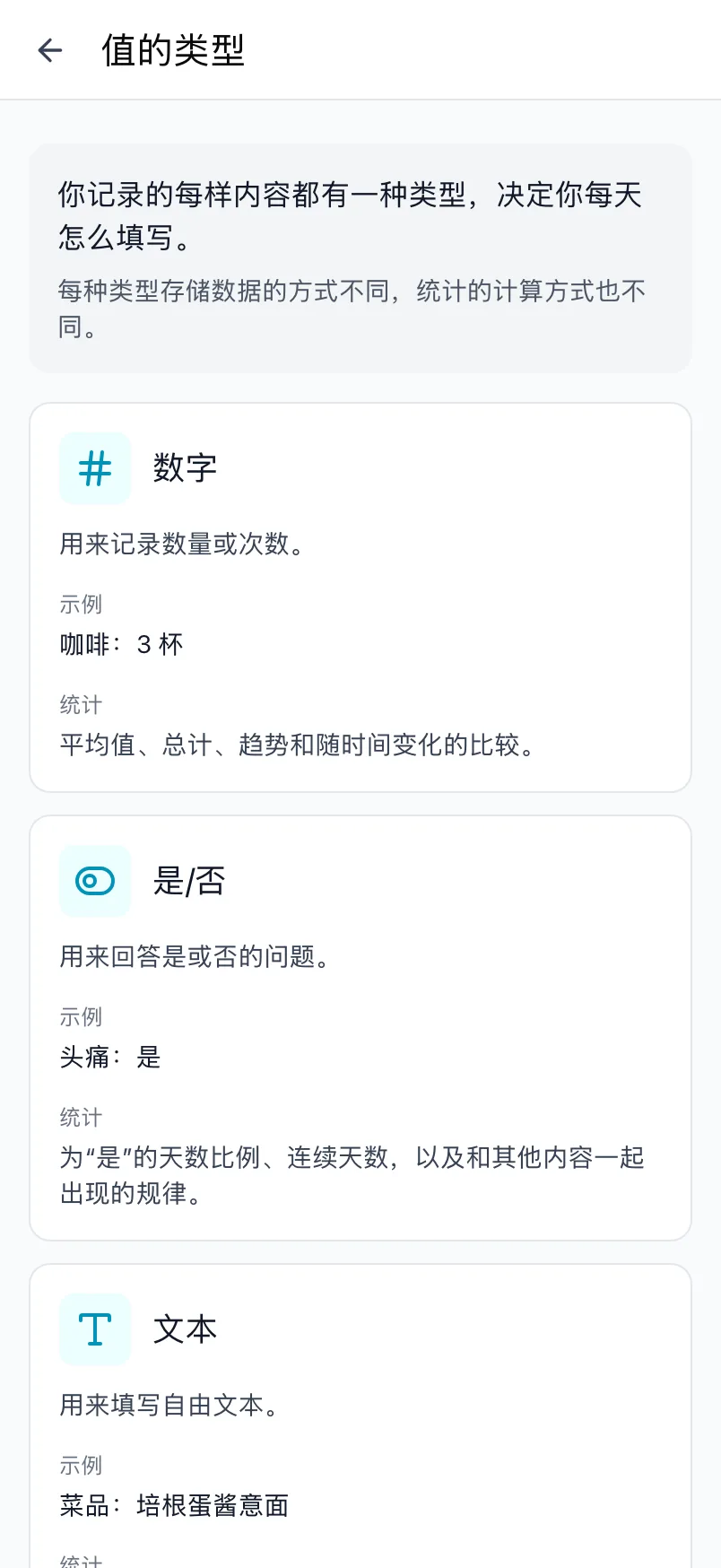 Loggr 的值的类型页面，逐一说明每种类型